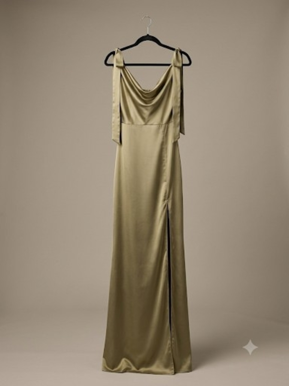 Olive Satin Cowl Maxi Dress with Side Slit